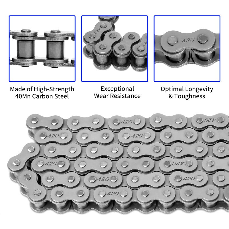 Belleone 420 Motorcycle Chain - 420 Standard Roller Chain 132 Link + Chain Breaker Fits for 50 70 90 110cc 125cc Pit Dirt Bike ATV Quad Go Kart Scooter Mini Bike Parts with 10 Free Master Links - Image 2